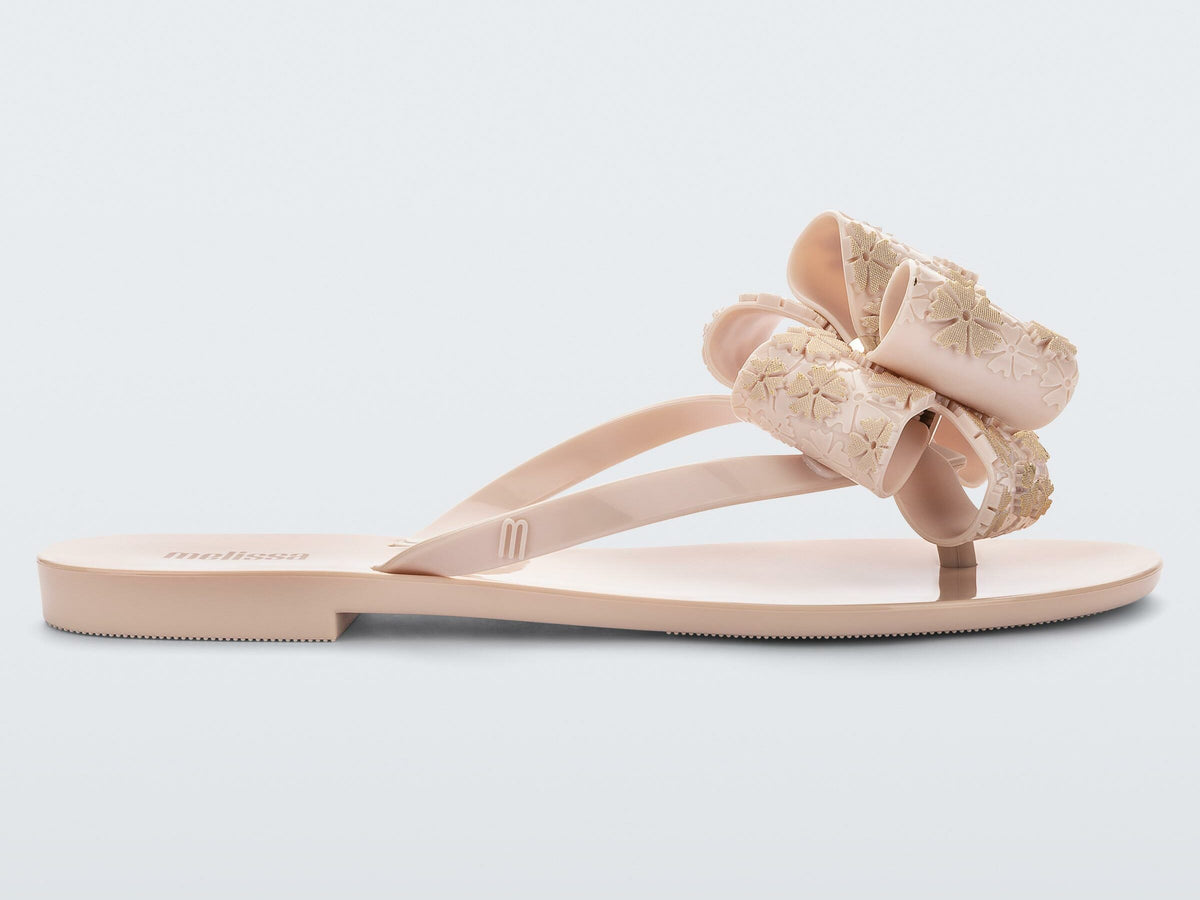 Melissa Harmonic Sweet IX AD Flat Beige Flipflops with Bow For Women