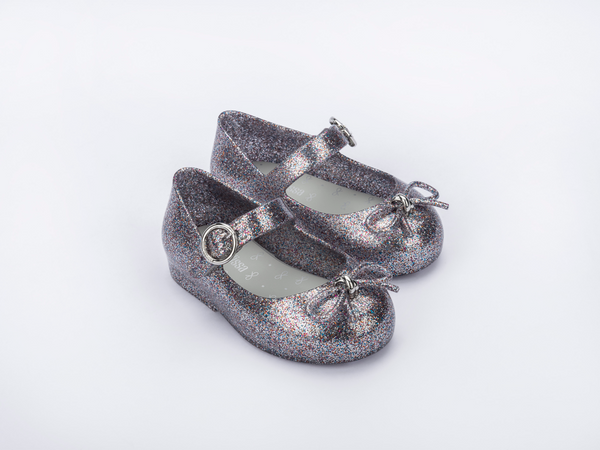 Mini Melissa Sweet Love Bow Applique Silver Glitter Ballerina For Baby Girls
