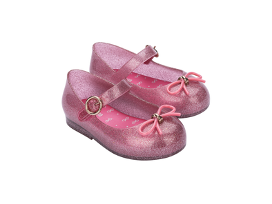 Mini Melissa Sweet Love Bow Applique Pink Glitter Sandal For Baby Girls