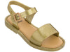 Golden glitter buckle sandals for girls, stylish and comfortable footwear perfect for parties and casual outings.