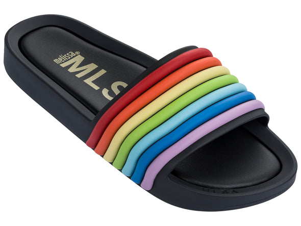 Melissa 3DB Rainbow White Unisex Beach Slide – Comfortable and stylish beachwear sandals for men and women.