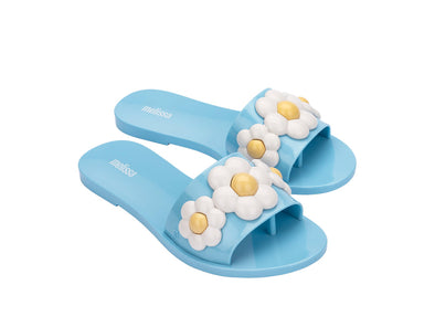 Melissa Babe AD Spring Light Blue Flat Slip-On Slides for Women – Chic and comfortable light blue flat slides, ideal for casual outings and relaxed style.