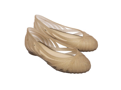 Melissa Femme Classy Beige Glitter Knitted Ballerinas for Women – stylish knitted beige ballerina flats with glitter finish, perfect for everyday and party wear