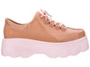 Melissa Kick Off AD Brown Pink Heel Sneakers for Women – Trendy sneakers featuring a brown and pink design with a stylish elevated heel, perfect for casual and sporty looks.