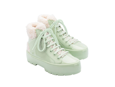 Melissa Fluffy Platform Heeled Green Sneaker for Women – Stylish and comfortable platform sneakers with a trendy heeled design, perfect for casual outings and street-style fashion.