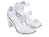 Melissa Model Block Heel Strappy White Sandal, focusing on the soft straps and block heel.