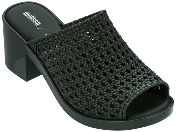 Melissa Mule II Jason Wu Block Heel Green Slide – Stylish and comfortable women's slip-on sandal with a chic block heel design.