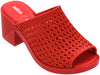 Melissa Mule II Jason Wu Block Heel Red Slide – Elegant and stylish women's slip-on sandal featuring a woven texture and chic block heel design.