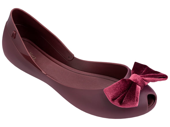 Melissa Queen VII Bow Applique Wine Casual Ballerinas for Women – Elegant Wine Flats with Bow Detail for Daily and Office Wear
