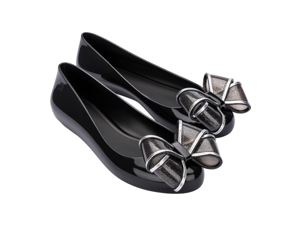 Melissa Sweet Love VI Black Ballerinas for Women – classic black flats with bow detail, elegant and comfortable ballerina shoes for daily and evening wear