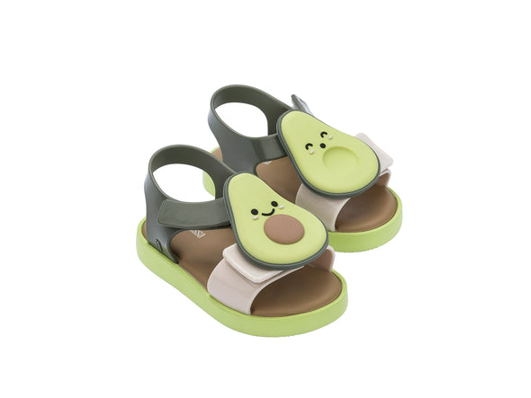 Mini Melissa Jump Fruitland Yellow Sandal for babies with cute avocado design. Stylish, comfy, and durable footwear perfect for baby boys and girls.