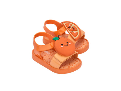 Mini Melissa Jump Fruitland Yellow Sandal with Orange Design for Babies – Adorable and comfortable baby sandals featuring a fun fruit-inspired design, perfect for everyday wear.